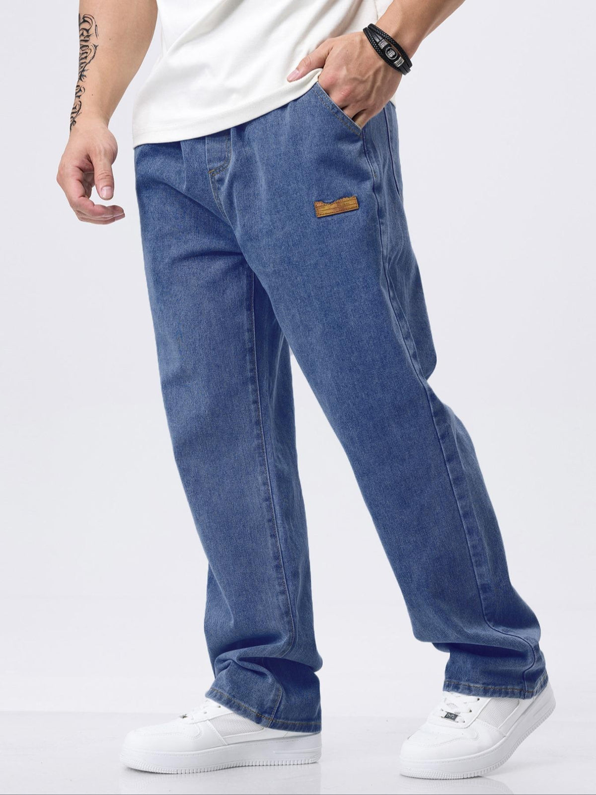 Men's Drawstring-Waist Straight-Leg Jeans — Casual Comfort - dark blue