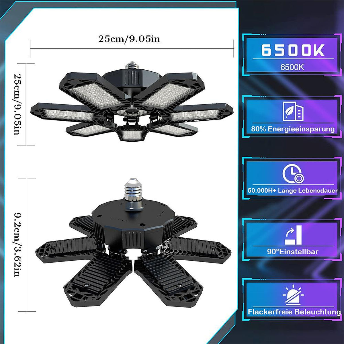 Foldable Garage Light — Bright Ceiling Light for Garages