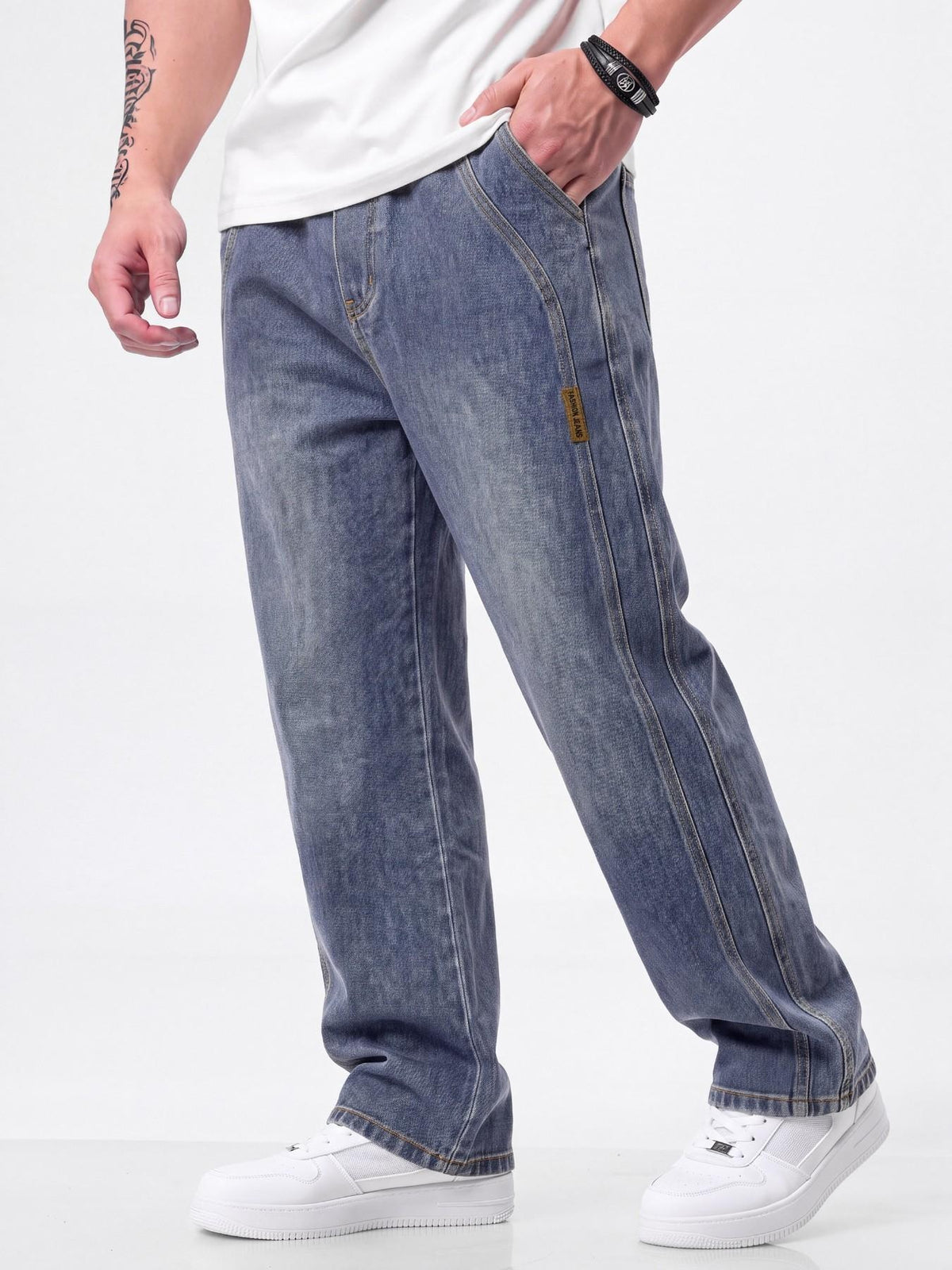 Men's Drawstring-Waist Straight-Leg Jeans — Casual Comfort - Dark wash