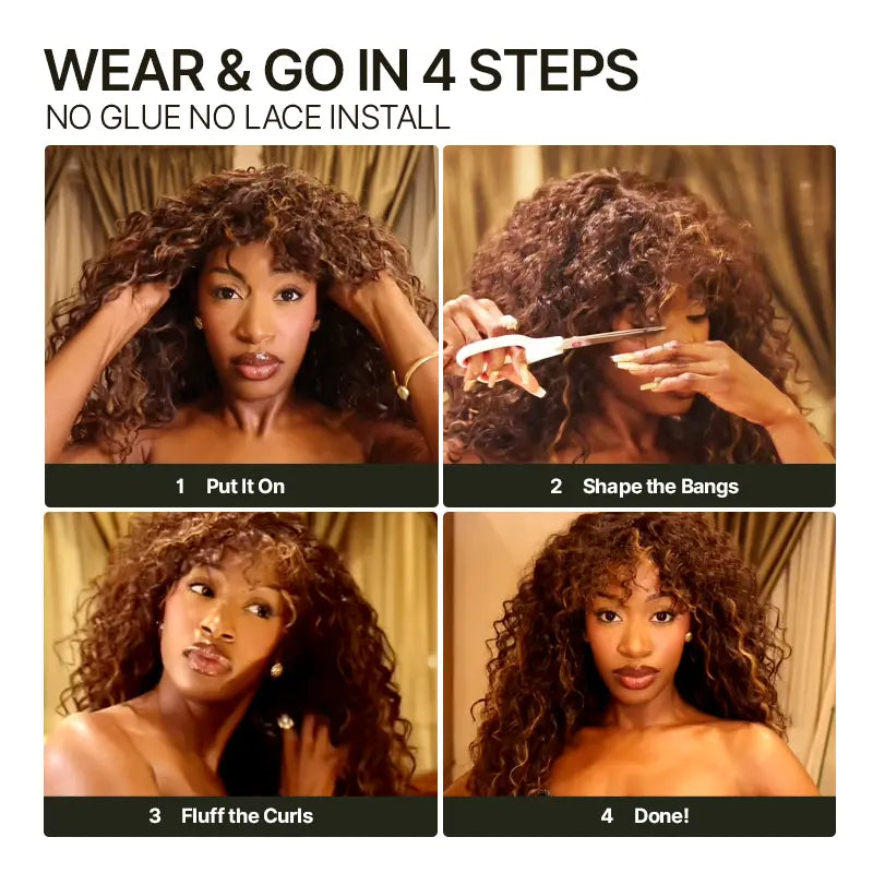 Boho Curly Wig with Bangs