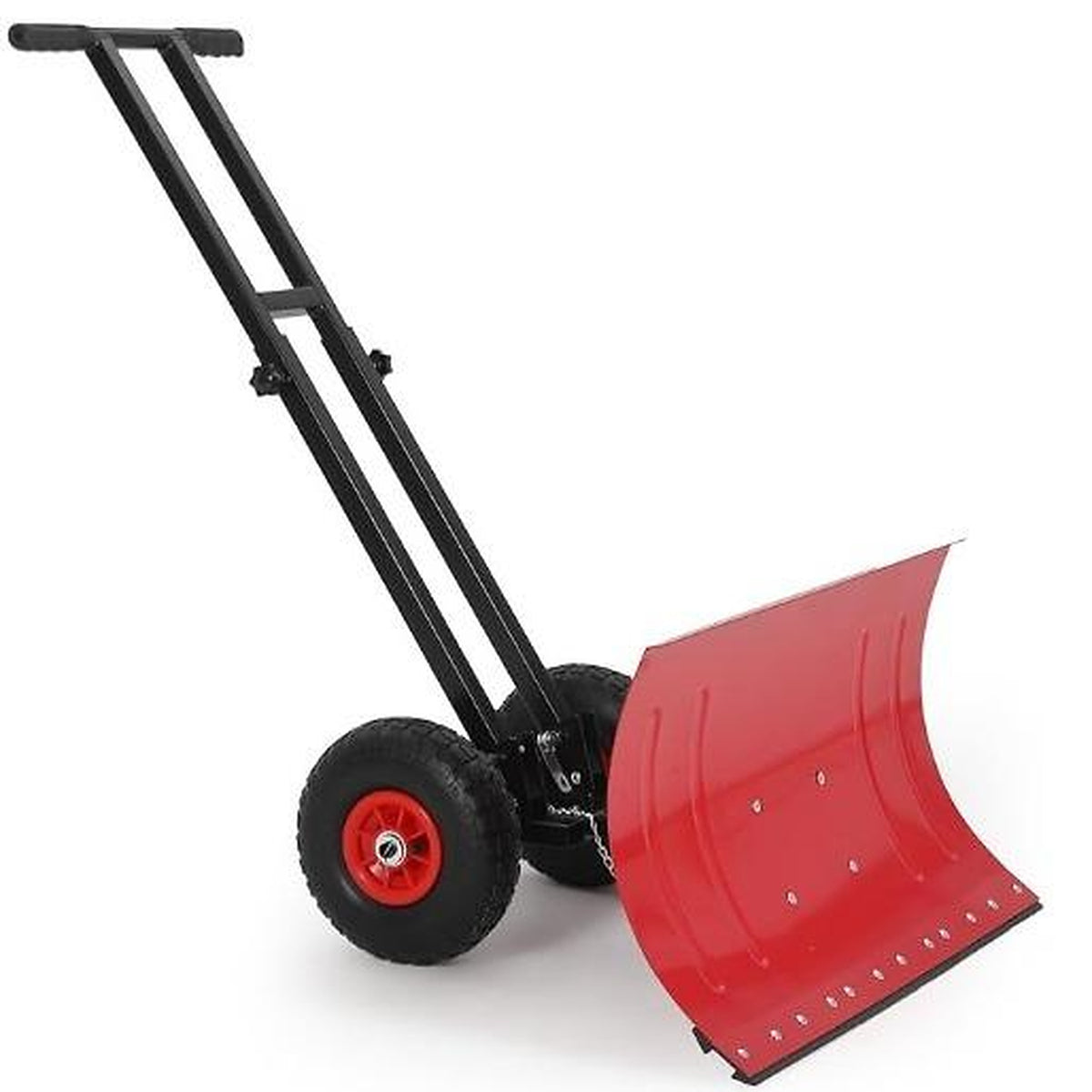 Wheeled Snow Shovel Pusher — for Driveways and Sidewalks - 30" W X 15"H-Double Lever-Black&Red