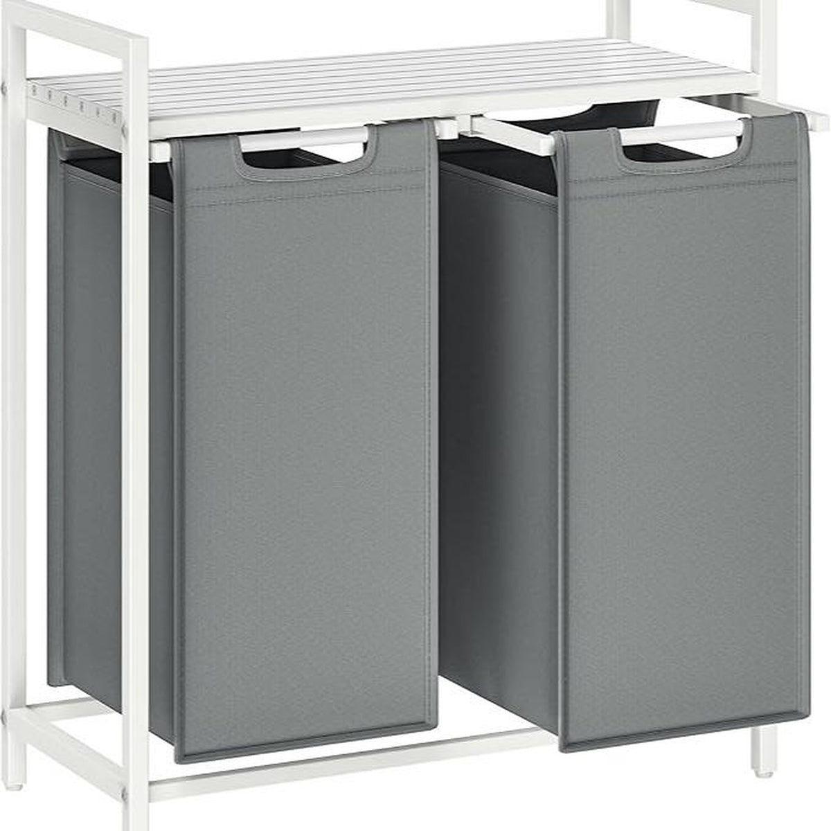Compartmentalized Laundry Hamper — Sorter with Shelf - White + Light Gray