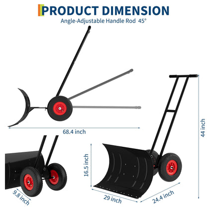 Wheeled Snow Shovel Pusher — for Driveways and Sidewalks