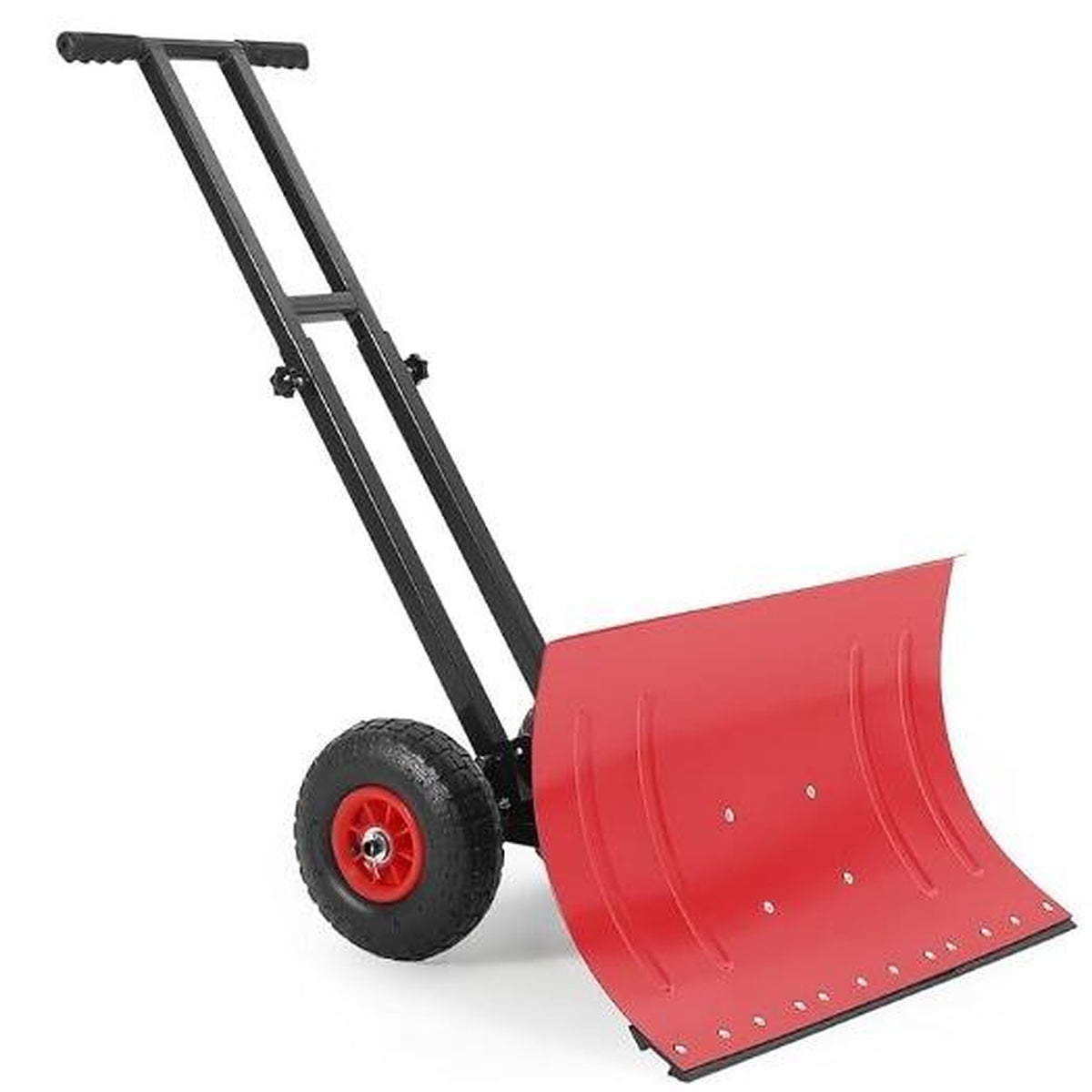 Wheeled Snow Shovel Pusher — for Driveways and Sidewalks - 30" W X 18"H-Double Lever-Black&Red