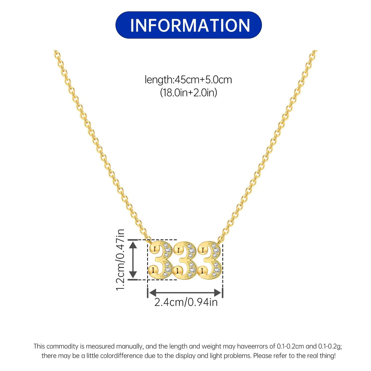 18K Gold Lucky Number Pendant Necklace — For Women