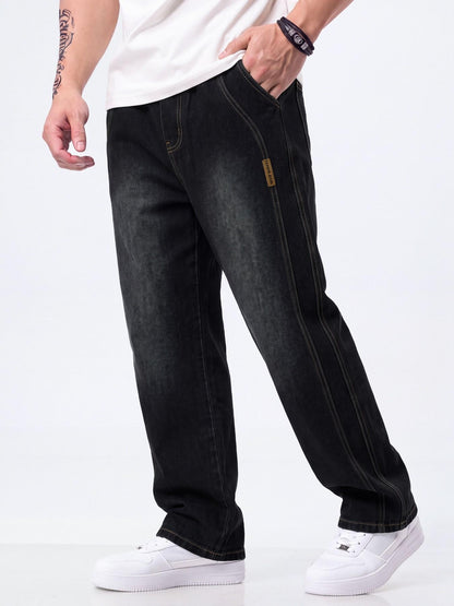 Men's Drawstring-Waist Straight-Leg Jeans — Casual Comfort - Dark gray
