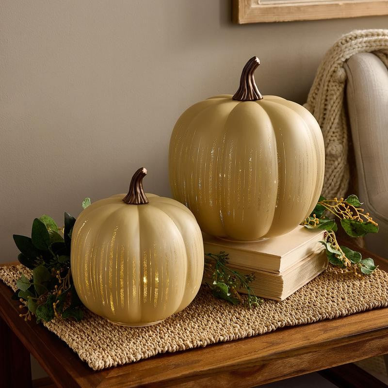 Glass Pumpkins — Lighted Halloween Decor - Champagne