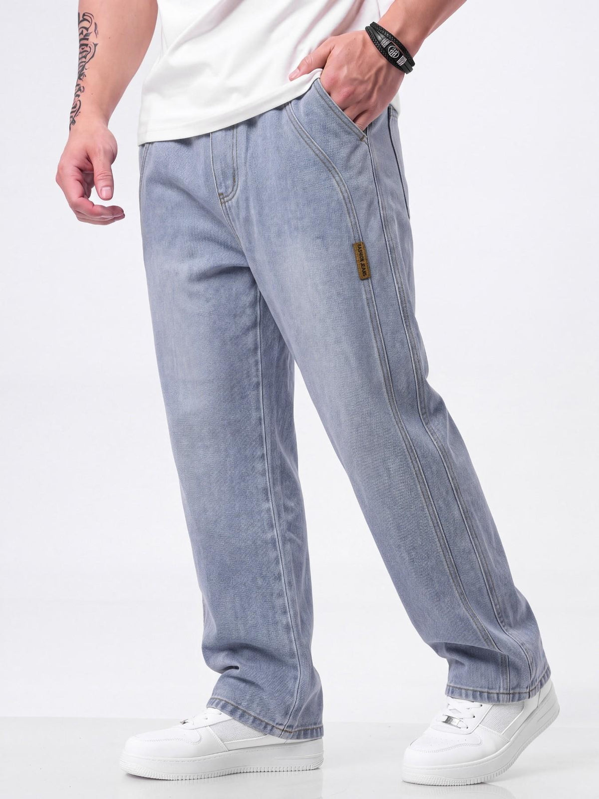 Men's Drawstring-Waist Straight-Leg Jeans — Casual Comfort - Sky blue