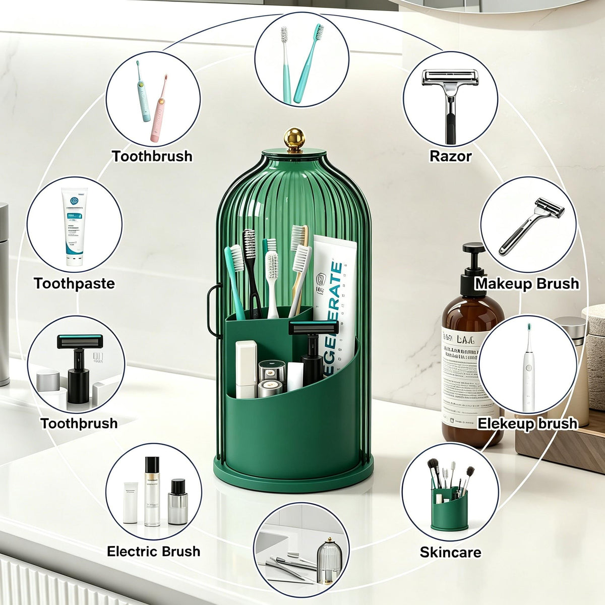 360° Rotating Toothbrush Holder — for Bathroom and Vanity