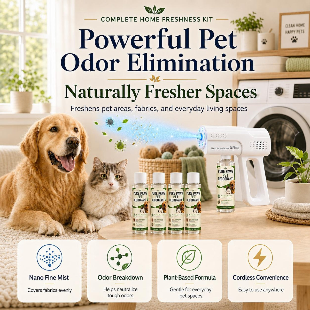 Pet Odor Eliminator Spray Kit — Probiotic Cleaner for Homes