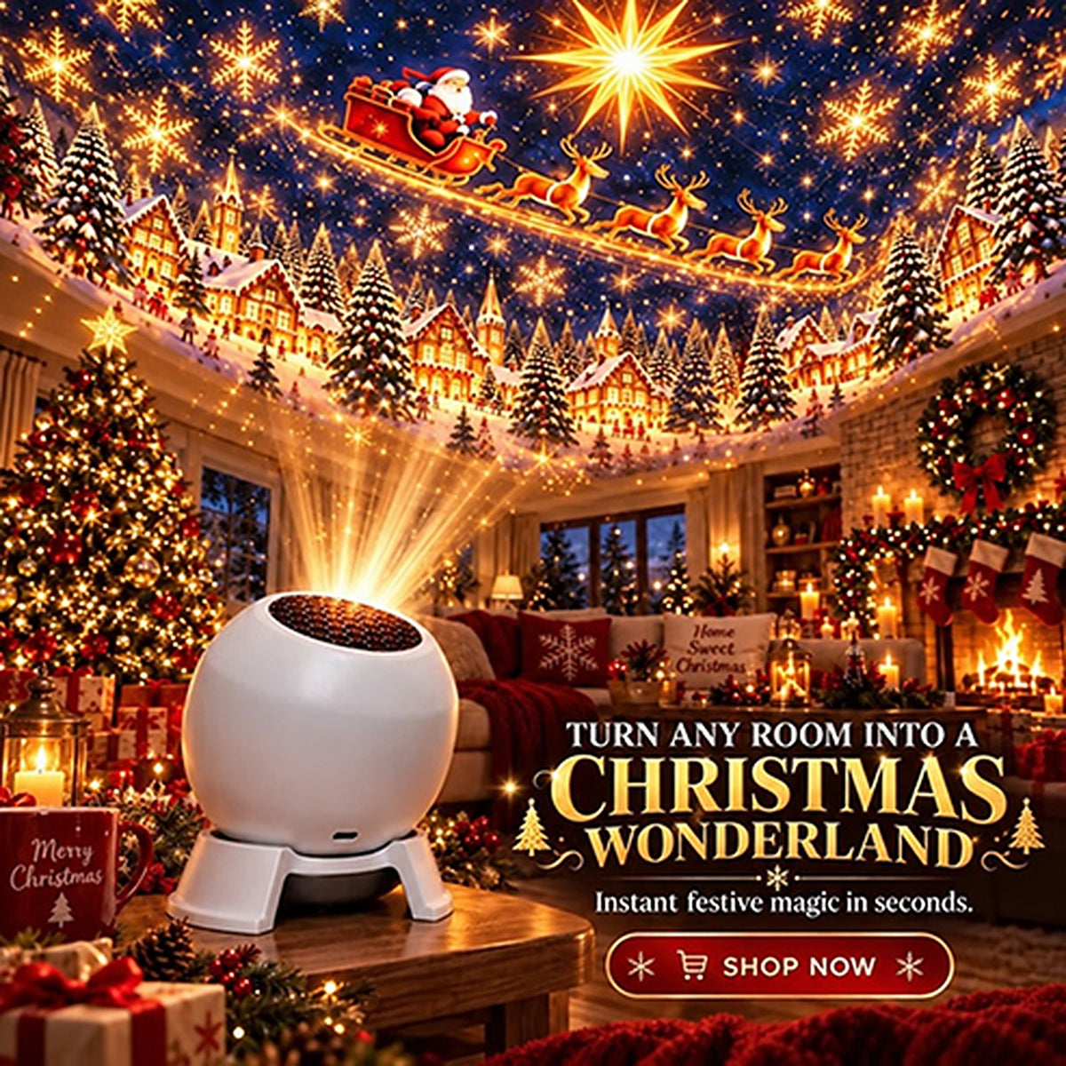 Christmas Projection Night Light — Festive Decor for Indoor Rooms