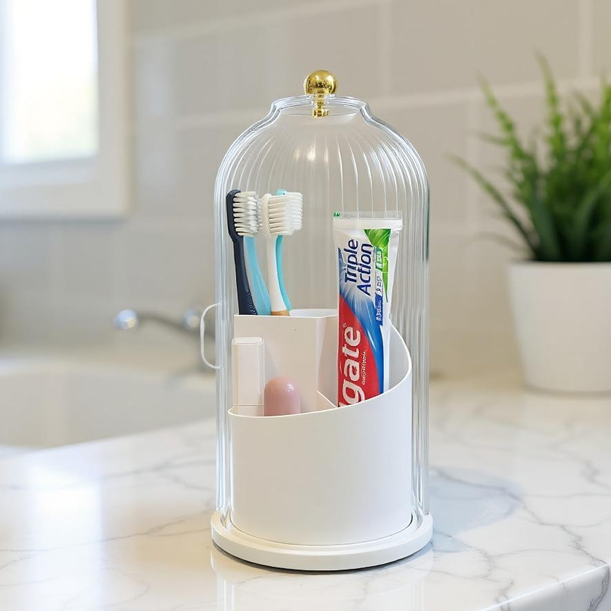 360° Rotating Toothbrush Holder — for Bathroom and Vanity - White
