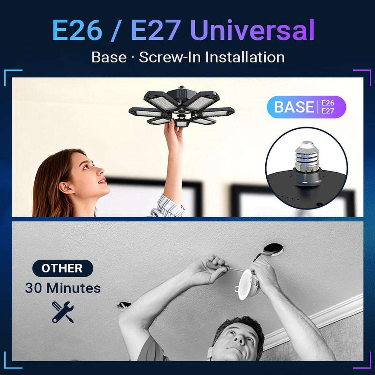 Foldable Garage Light — Bright Ceiling Light for Garages