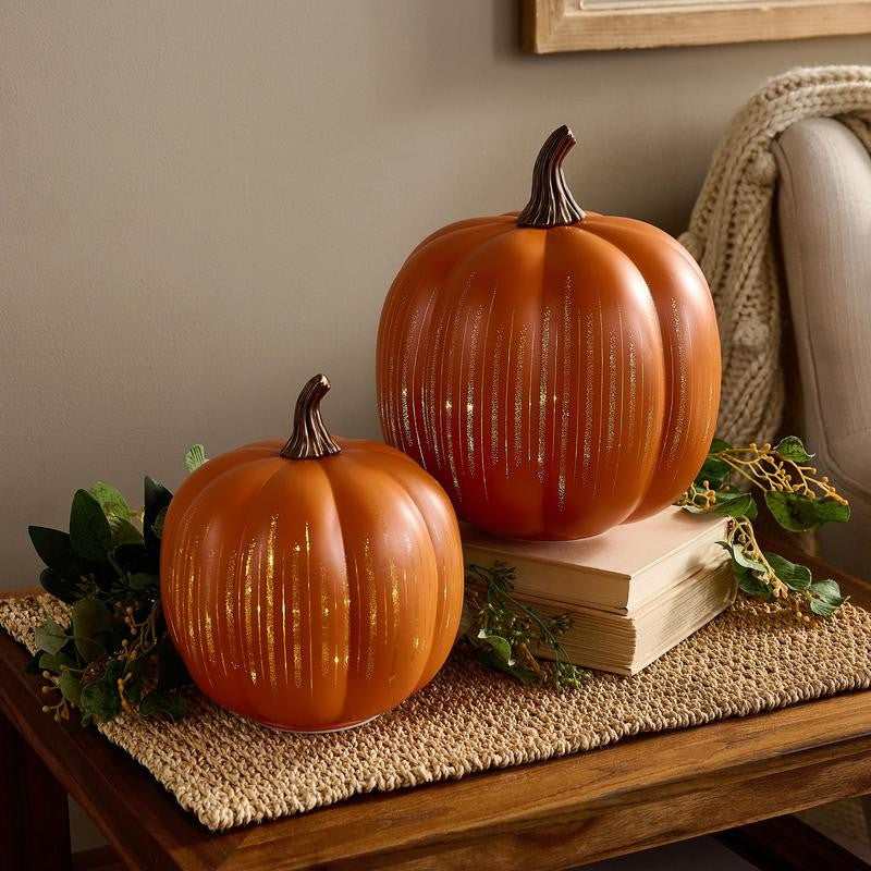 Glass Pumpkins — Lighted Halloween Decor - Orange