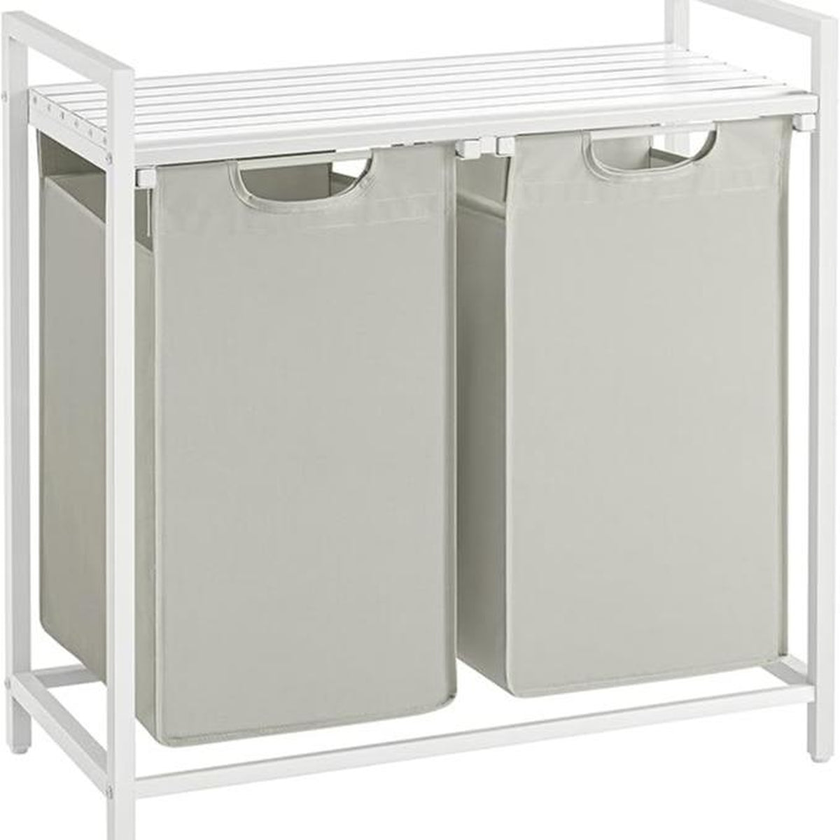 Compartmentalized Laundry Hamper — Sorter with Shelf - White