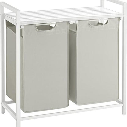 Compartmentalized Laundry Hamper — Sorter with Shelf - White