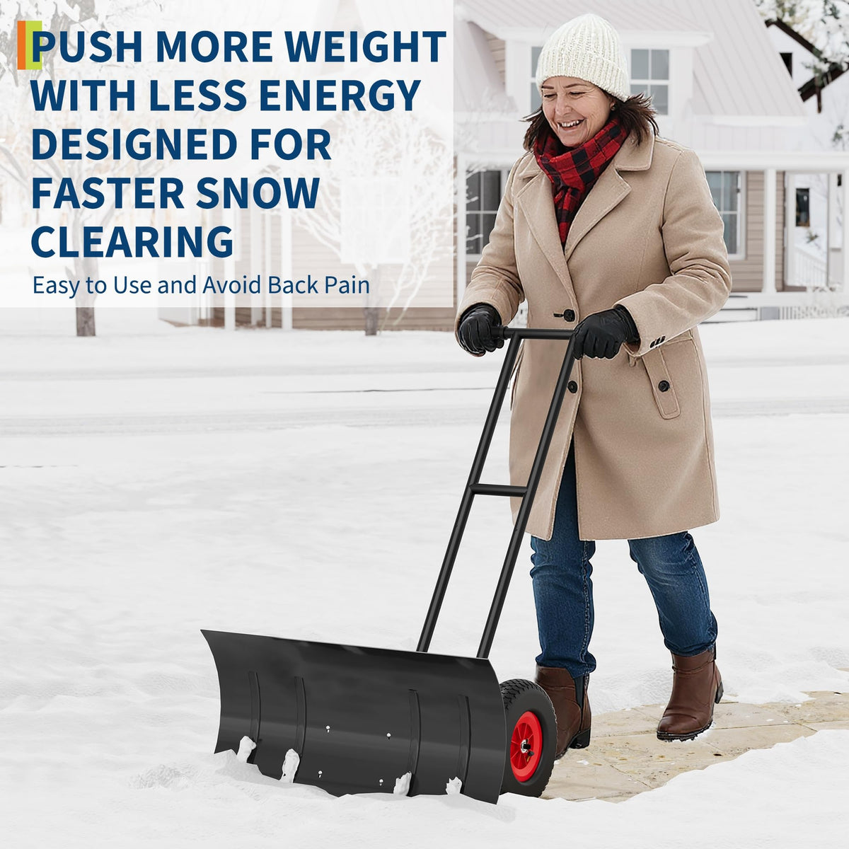 Wheeled Snow Shovel Pusher — for Driveways and Sidewalks