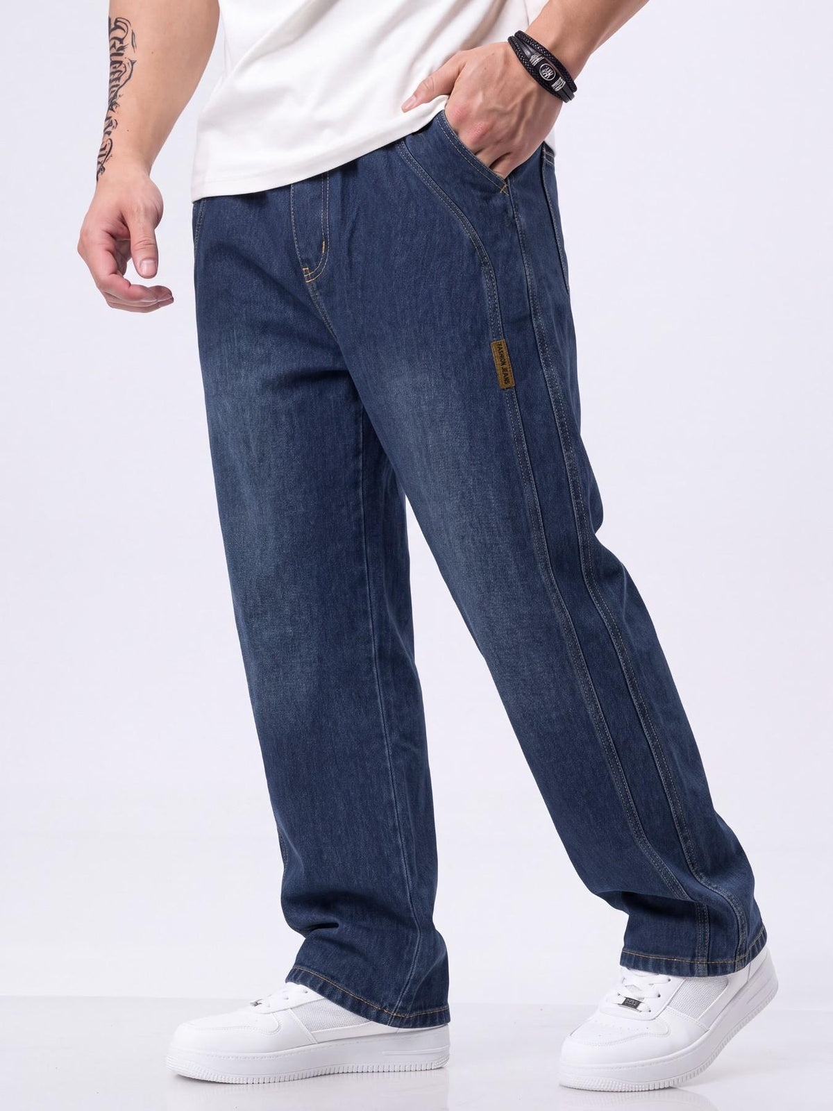 Men's Drawstring-Waist Straight-Leg Jeans — Casual Comfort - Retro Blue