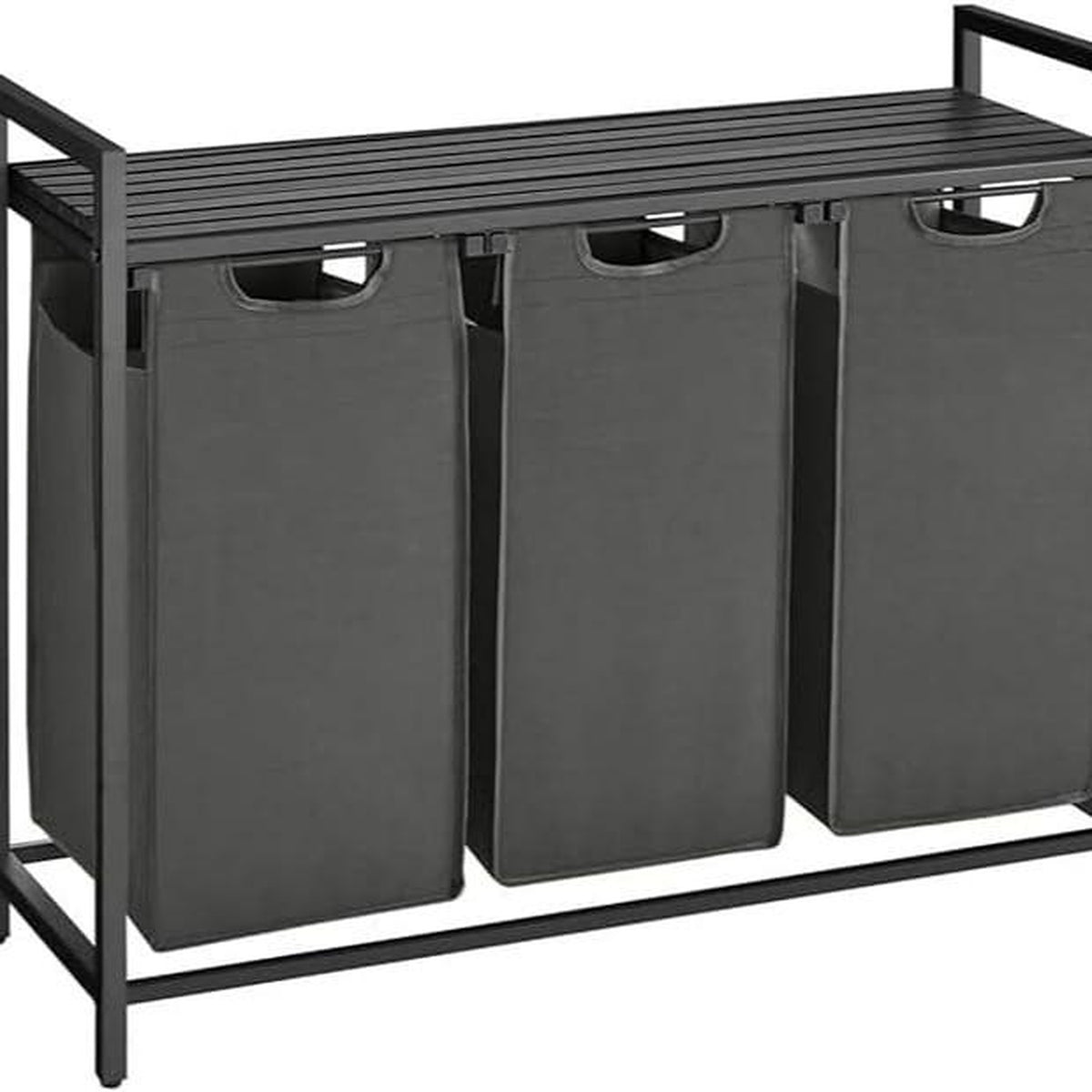 Compartmentalized Laundry Hamper — Sorter with Shelf - Black + Gray