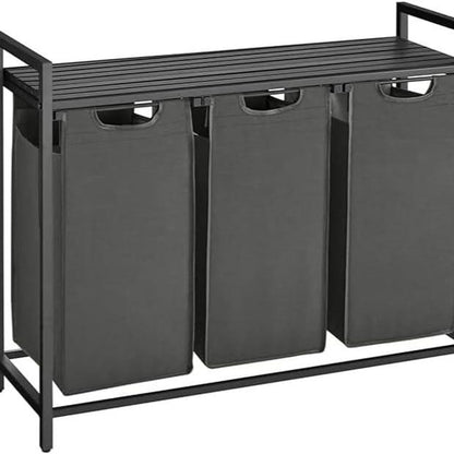 Compartmentalized Laundry Hamper — Sorter with Shelf - Black + Gray
