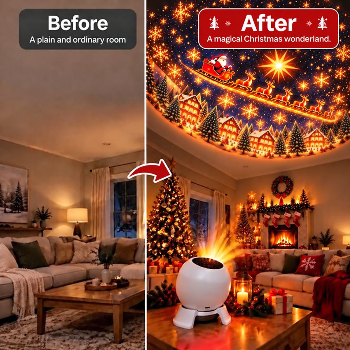 Christmas Projection Night Light — Festive Decor for Indoor Rooms