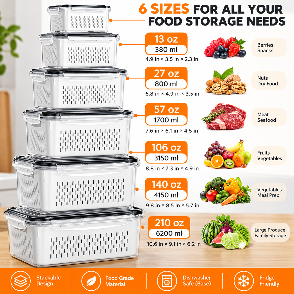 Fresh Produce Storage Containers – Airtight Fruit & Veggie Keeper