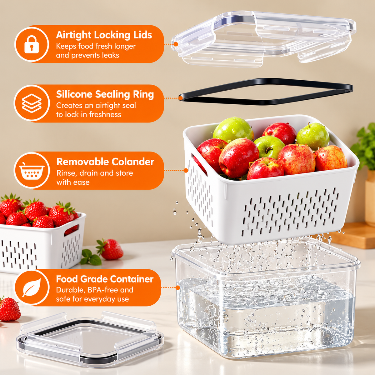 Fresh Produce Storage Containers – Airtight Fruit & Veggie Keeper