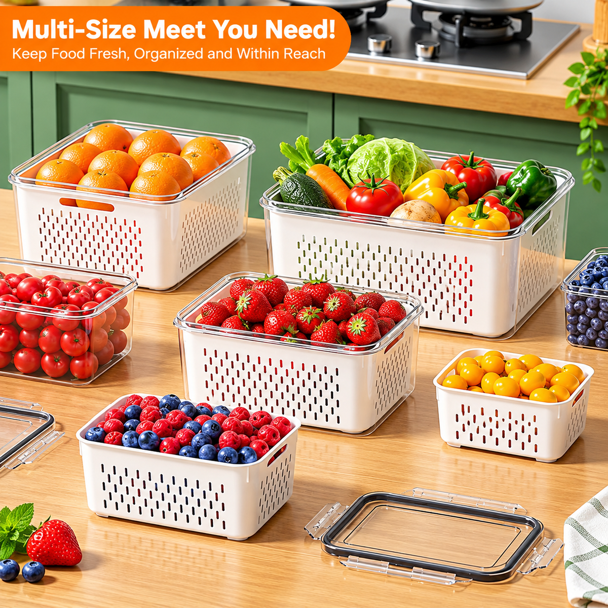 Fresh Produce Storage Containers – Airtight Fruit & Veggie Keeper