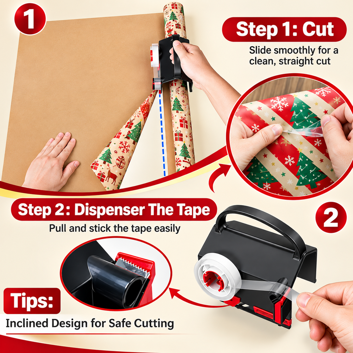 SmartWrap - Dual-Use Gift Wrapping Cutter & Tape Dispenser