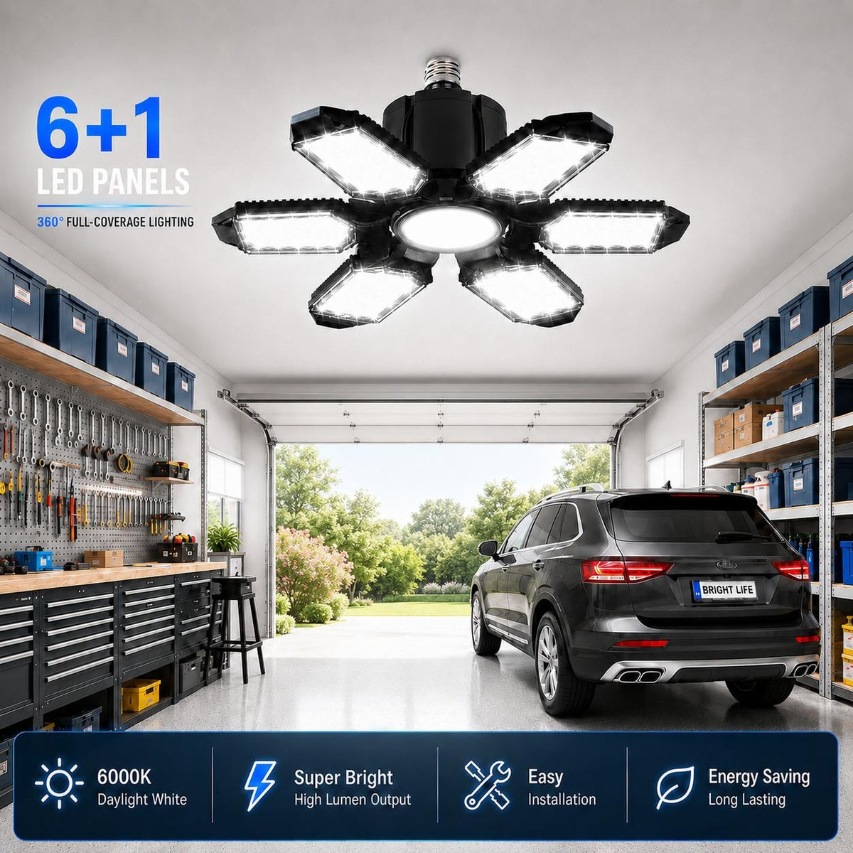 Foldable Garage Light — Bright Ceiling Light for Garages