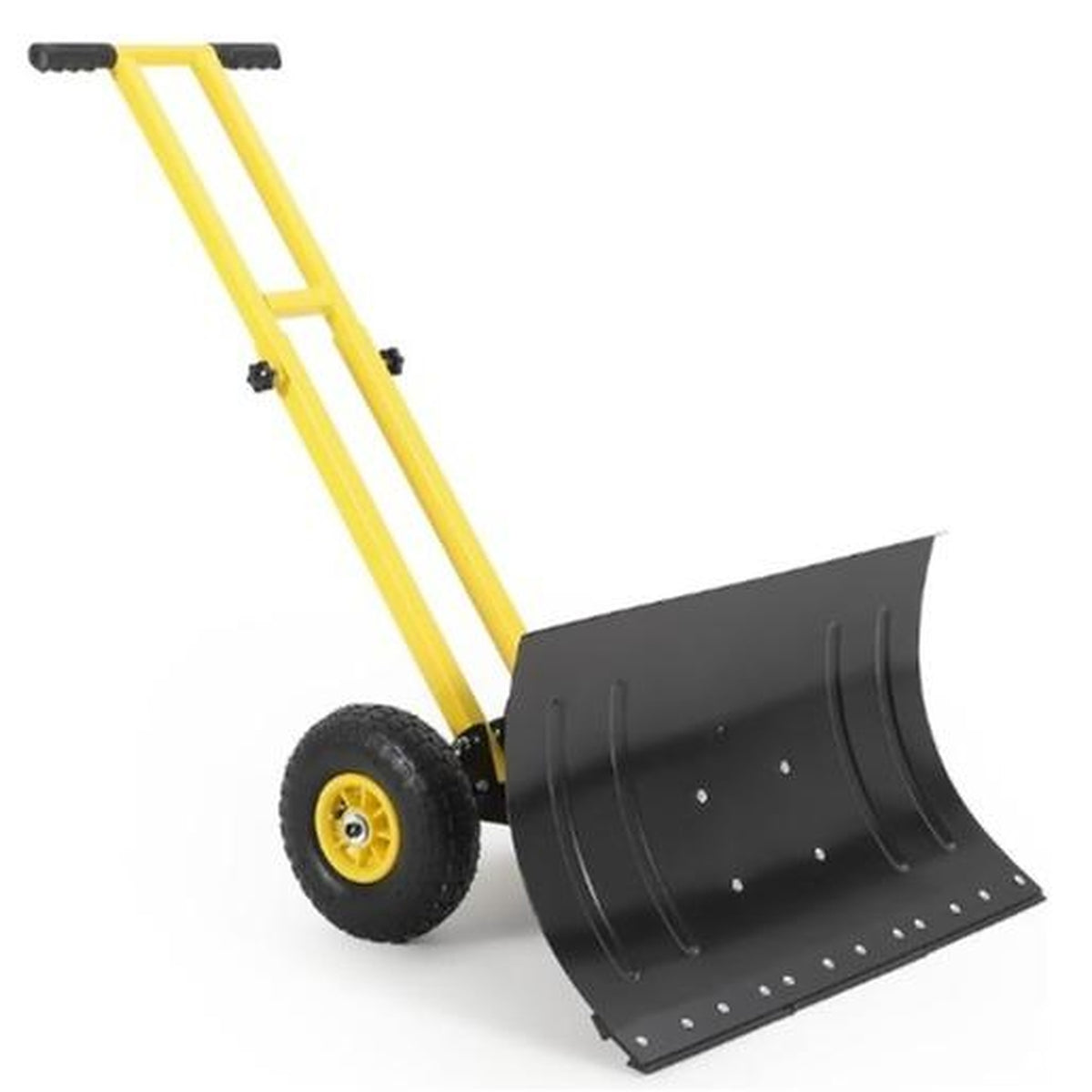 Wheeled Snow Shovel Pusher — for Driveways and Sidewalks - 29" W X 17"H-Double Lever-Yellow&Black