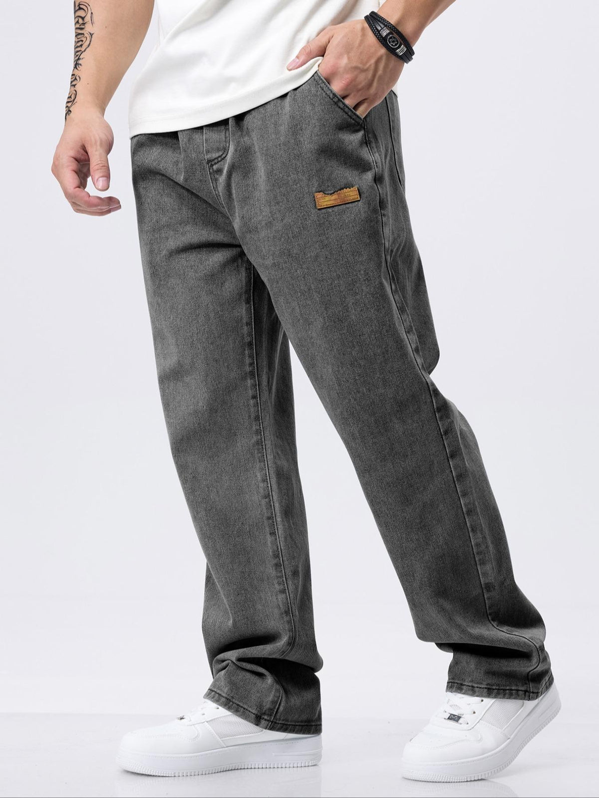 Men's Drawstring-Waist Straight-Leg Jeans — Casual Comfort - Gray