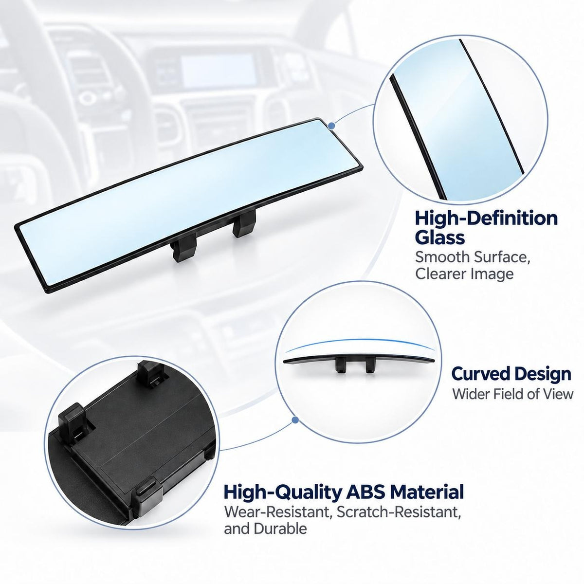 Wide-Angle Rearview Mirror — for Cars, SUVs and Trucks
