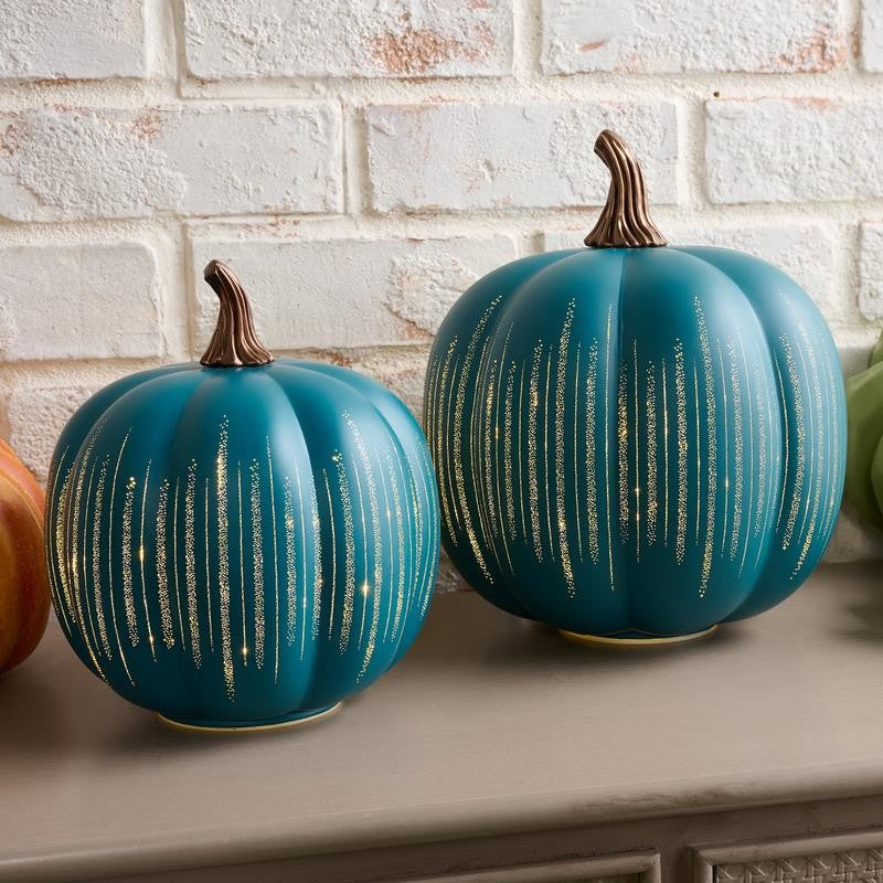 Glass Pumpkins — Lighted Halloween Decor - Teal