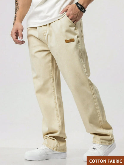 Men's Drawstring-Waist Straight-Leg Jeans — Casual Comfort - Apricot