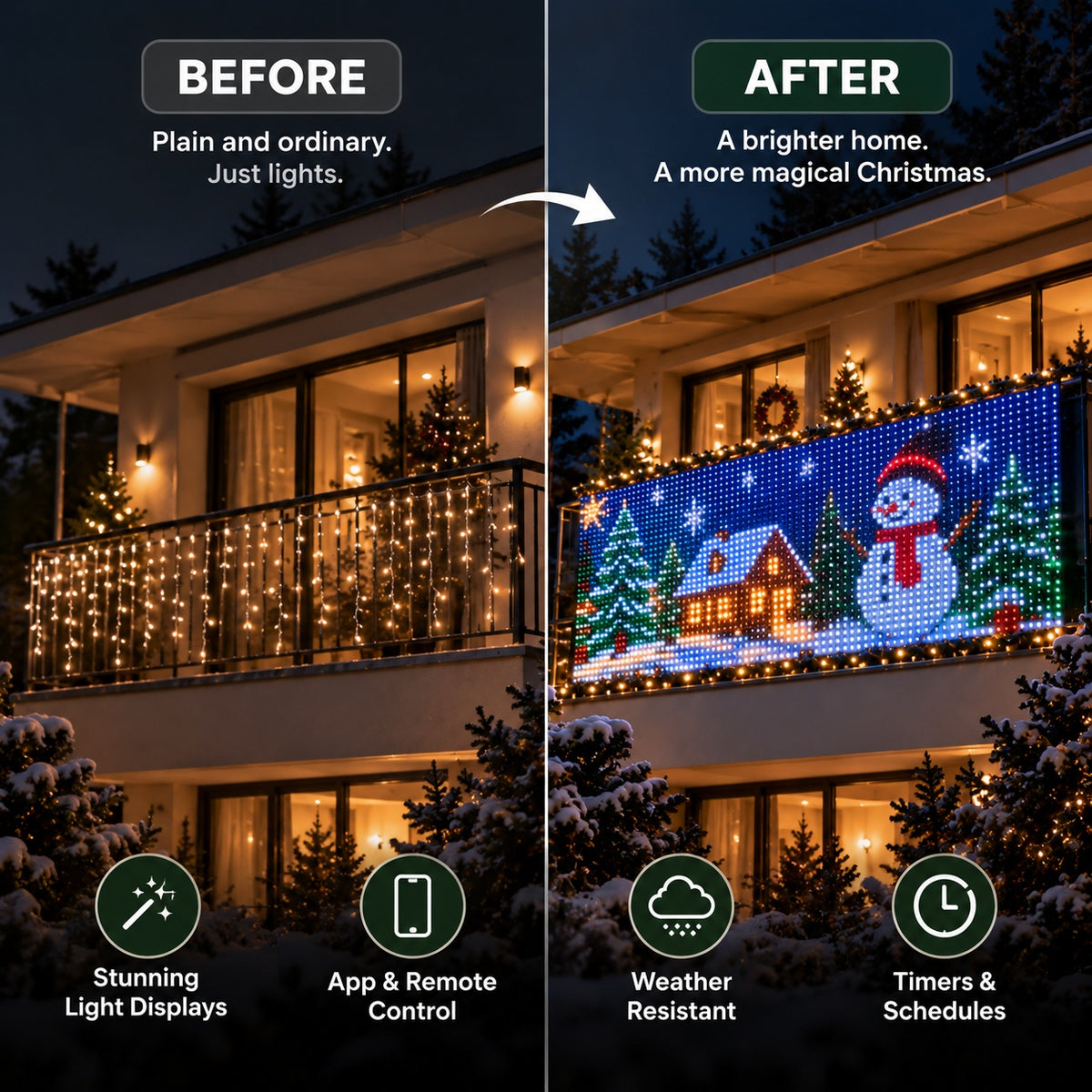 Smart Animated Christmas Lights — Balcony Decor