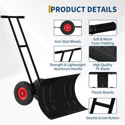 Wheeled Snow Shovel Pusher — for Driveways and Sidewalks