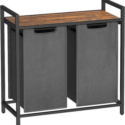 Compartmentalized Laundry Hamper — Sorter with Shelf - Gray + Rustic Brown