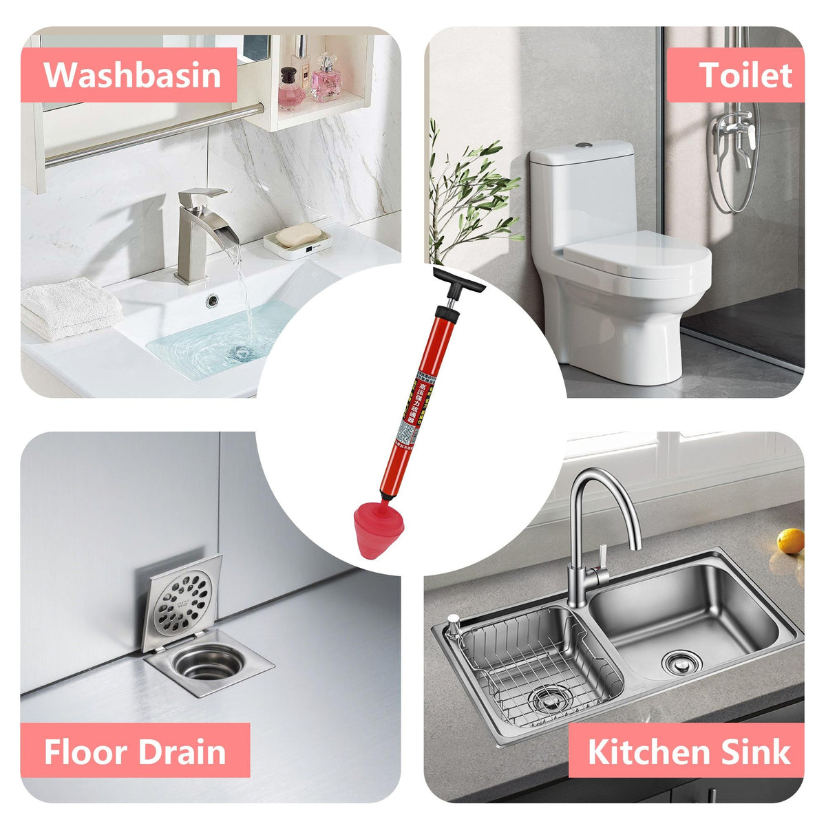 Rubber Clog Remover Plunger — for Toilets and Kitchen Drains