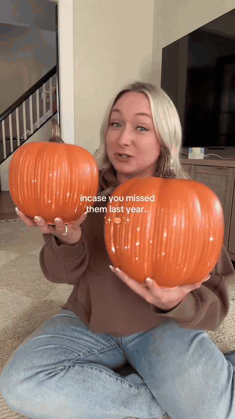 Set of 2 Glass Pumpkins — Lighted Halloween Decor - video by rachelforbes10