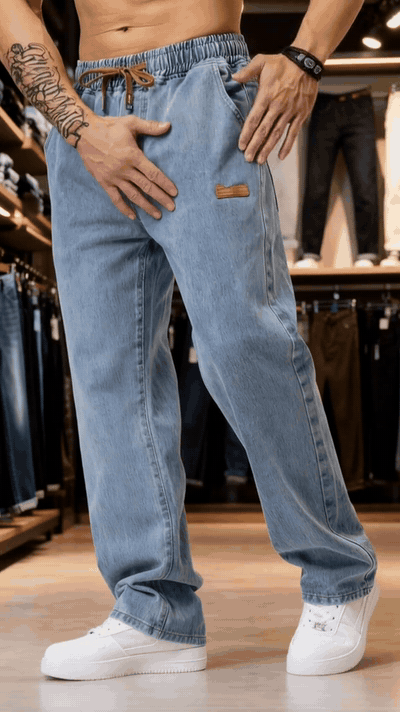 Men's Drawstring-Waist Straight-Leg Jeans — Casual Comfort - video by Rukhsana